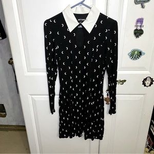 Moon Print Long-Sleeve Collared Dress